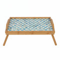 Luxury bamboo bed tray with mosaic inlay, featuring elegant design and sturdy construction for convenient bedside serving.