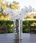 Silver mosaic mirror vase and candle holder with intricate tile design, decorative home decor from My Store.