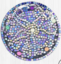 Original handcrafted iridescent mosaic wall art with vibrant, colorful glass tiles arranged in an intricate pattern.