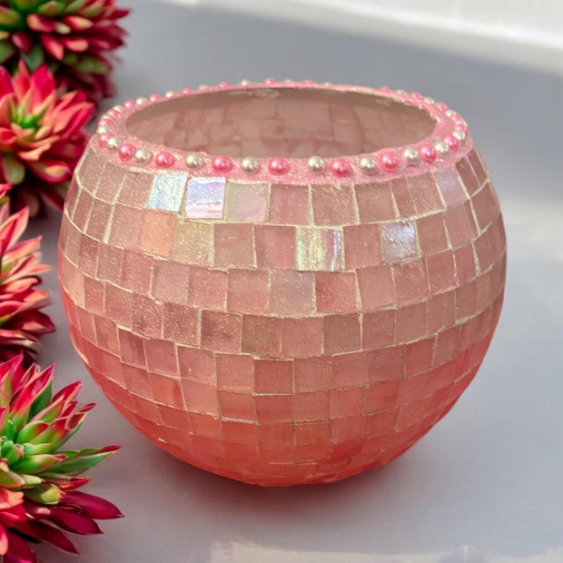 Disco Ball Planter| Pink disco ball gift | Pink disco decor | mosaic planter | pink disco art | pink vase | pink plant pot | round planter