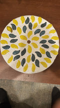 10-inch handcrafted botanical petal mosaic plant stand with colorful floral design, perfect for indoor or outdoor plants.