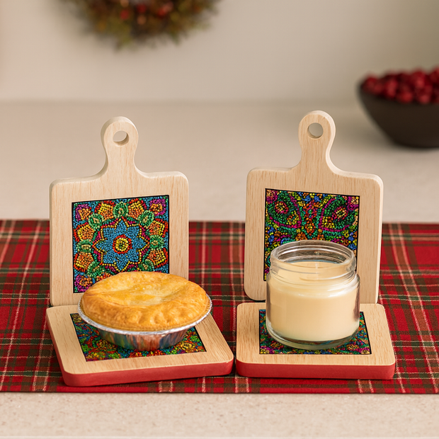 Trivet Set | Miniature Wood Cutting Board | Decorative Crystal Chip Design | Hot Plate | Plant Stand |Candle Base | Decorative Wall Hanging