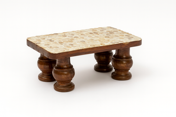 Vintage hand-carved wooden pedestal stand with intricate detailing, ideal for display or decorative purposes.