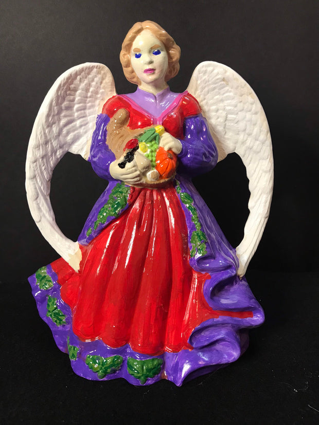 Handmade | Mosaic | Gift | Ceramic Angel pilgrim angel purple and red angel 9”’X 5”