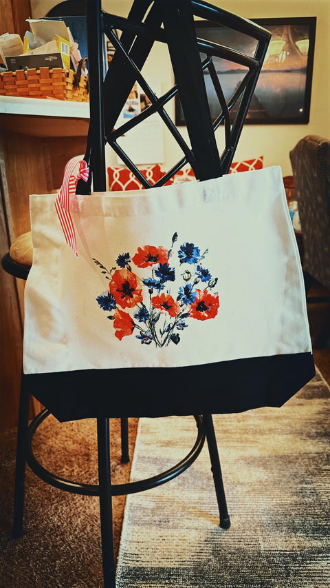 Large White and Black Design-Transferred Custom/personalized Canvas Bag