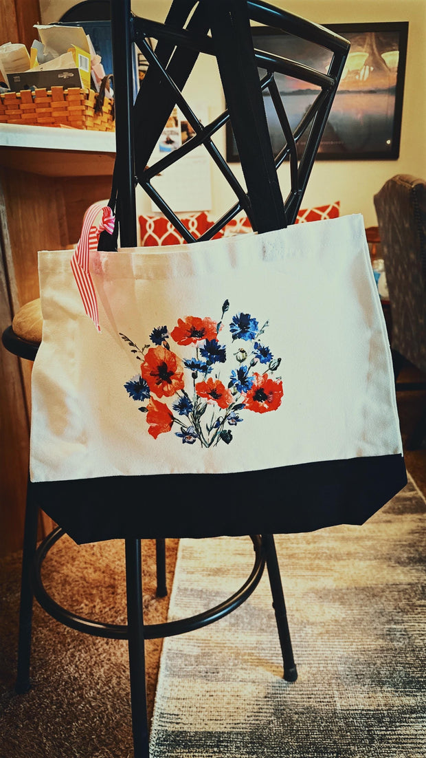 Large White and Black Design-Transferred Custom/personalized Canvas Bag