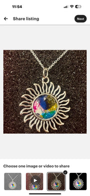 Sunburst Pendant Neckace| Multicolored Glass Pendant | Silver and Stained Glass Neckace