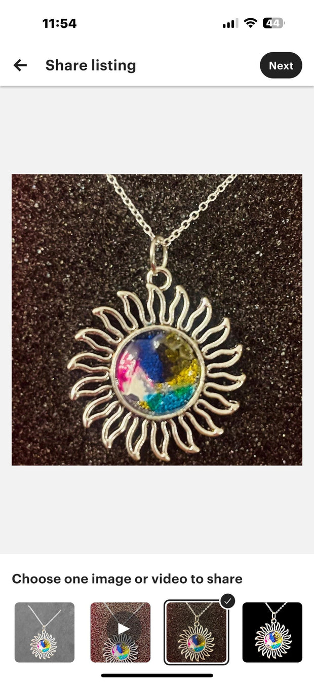 Sunburst Pendant Neckace| Multicolored Glass Pendant | Silver and Stained Glass Neckace