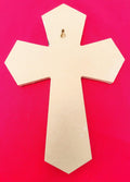 Handcrafted multicolor mosaic cross with intricate tile design, featuring vibrant colors and detailed craftsmanship.