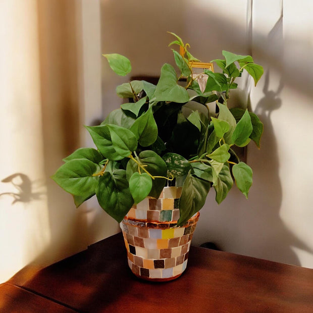 9.5” Tall X 6” Ceramic Mosaic Planter