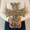 Mother of Pearl mosaic cross decorative wall art featuring intricate pearl inlay and detailed craftsmanship.