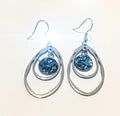 Blue mosaic drusy teardrop earrings with silver hooks, showcasing vibrant blue and textured gemstone details.