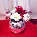 Mirror ball disco globe vase with reflective surface, perfect for decorative home or party decor.