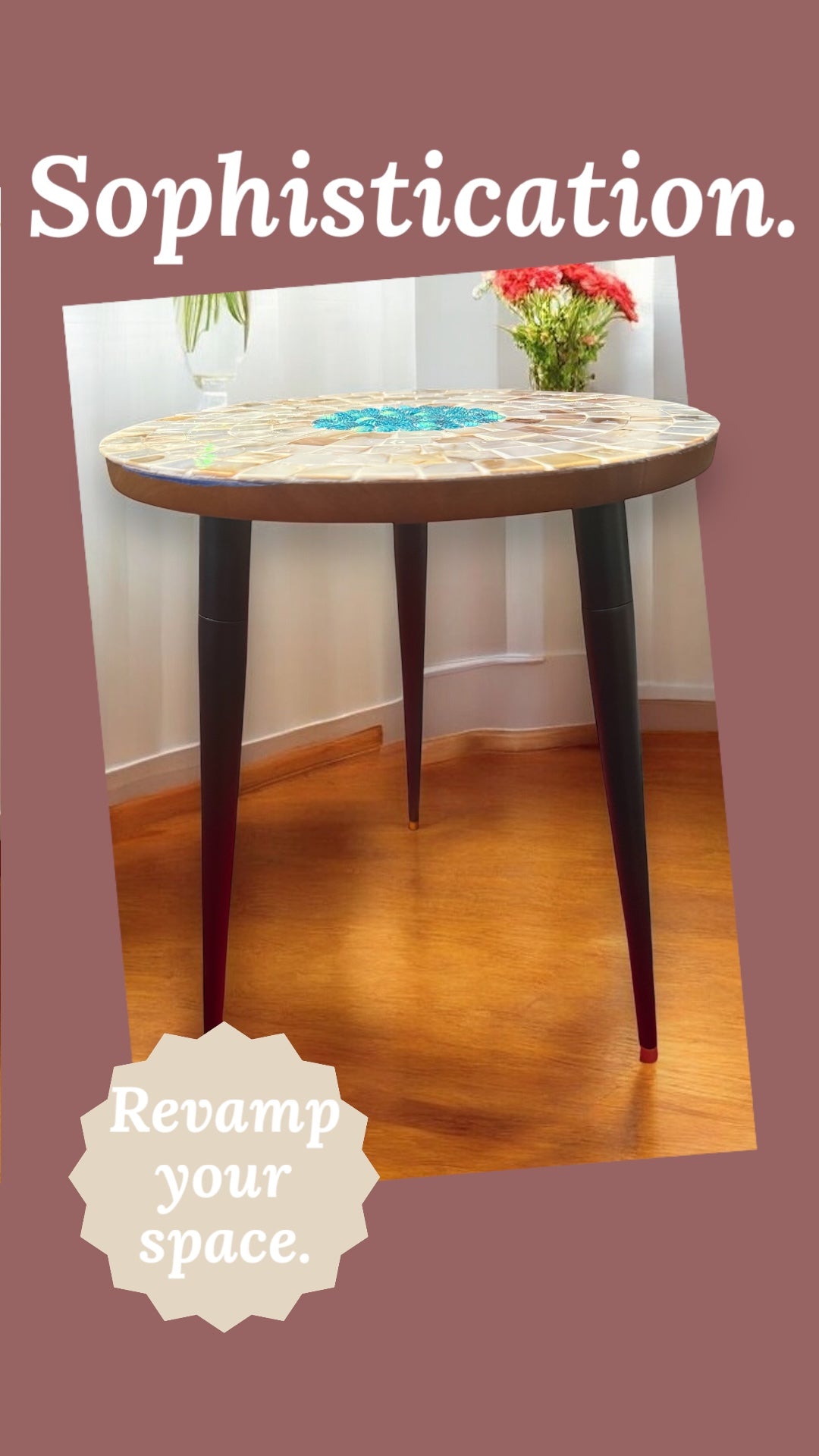 Tall Mother of Pearl Mosaic Plant Stand by Miss Bette's Creations featuring a decorative mosaic design and sturdy metal frame