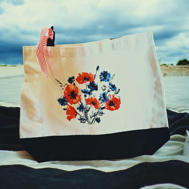 Large White and Black Design-Transferred Custom/personalized Canvas Bag