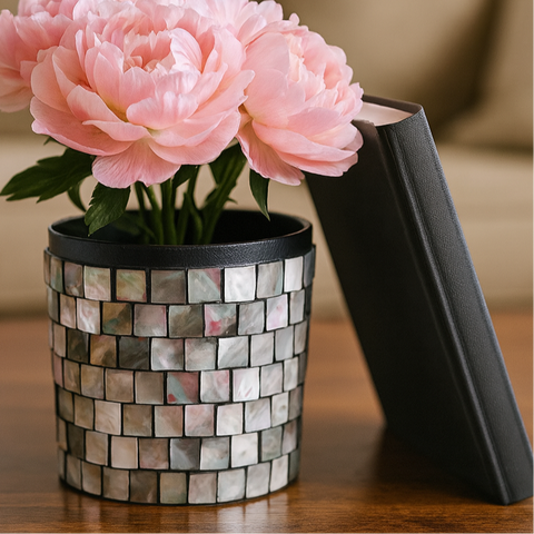 Mother of Pearl Planter | Mosaic Planter | House Plant Pot | Decorative Plant Pot | Mosaic Plant Pot | Iridescent Plant | Gray Brown Planter