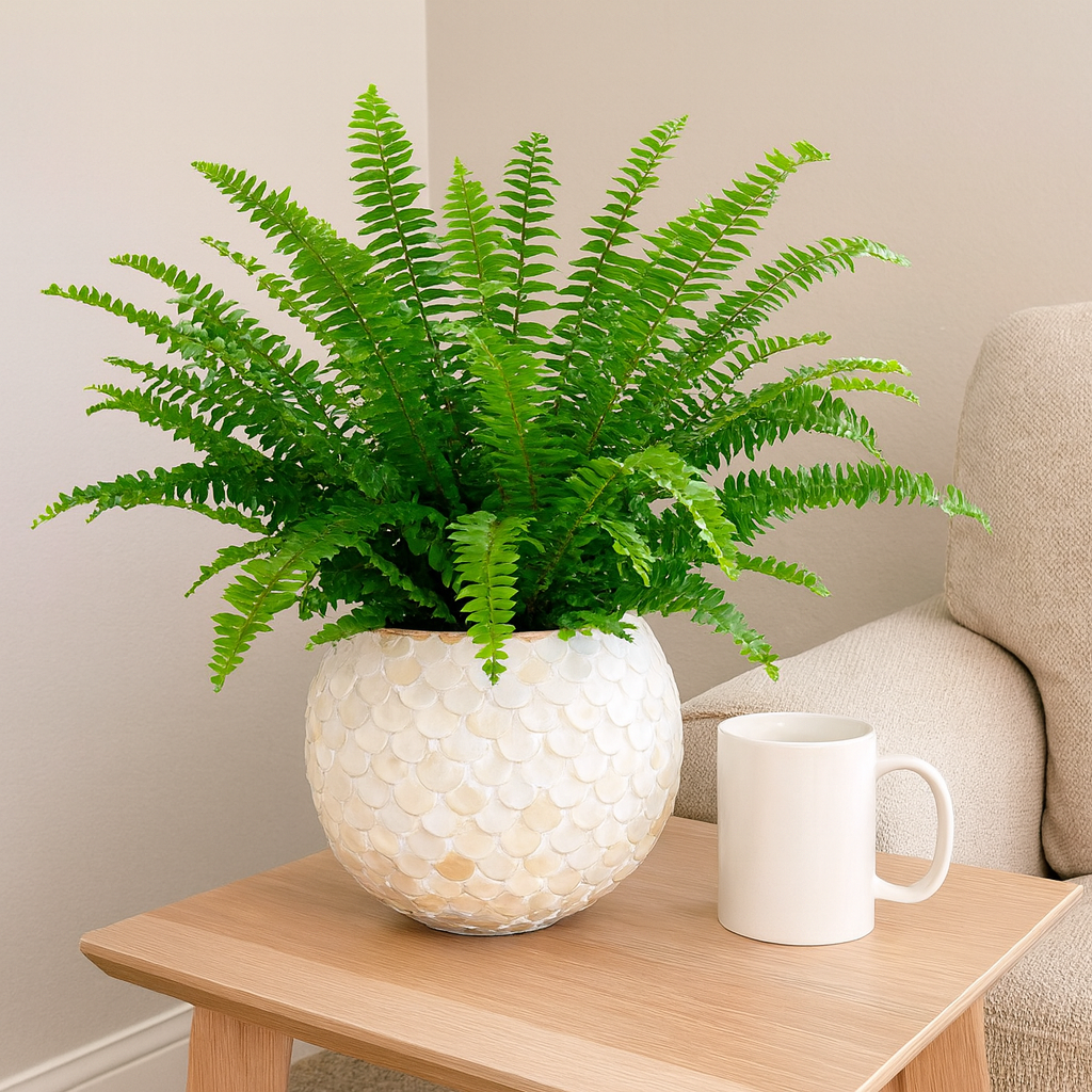 Artisan mother of pearl scalloped globe planter with intricate shell pattern and decorative design, ideal for indoor or outdoor use.