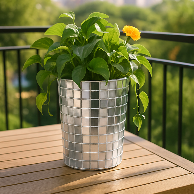 9.5” Tall X 6” Glass Mosaic Planter