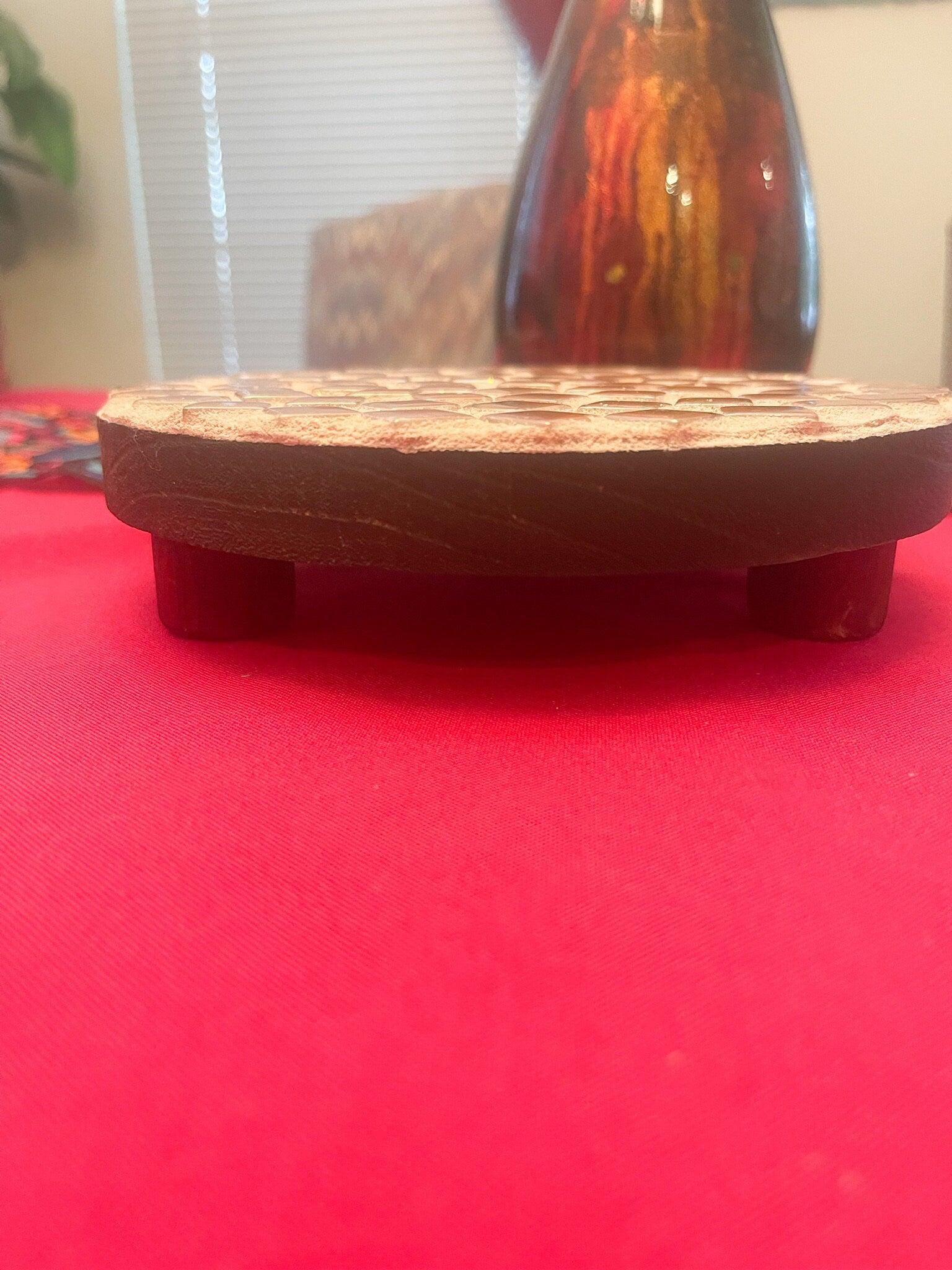 Handmade Sandy Beach mosaic plant stand by My Store featuring colorful tiled surface and wooden legs for indoor or outdoor plants.