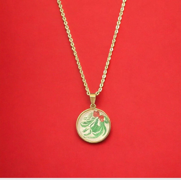 Hand Painted Colorful Christmas Pendant Necklace