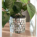 Luminous Smoky Pearl Mosaic Vase with intricate glass mosaic pattern, featuring a sleek, elegant design suitable for home decor.