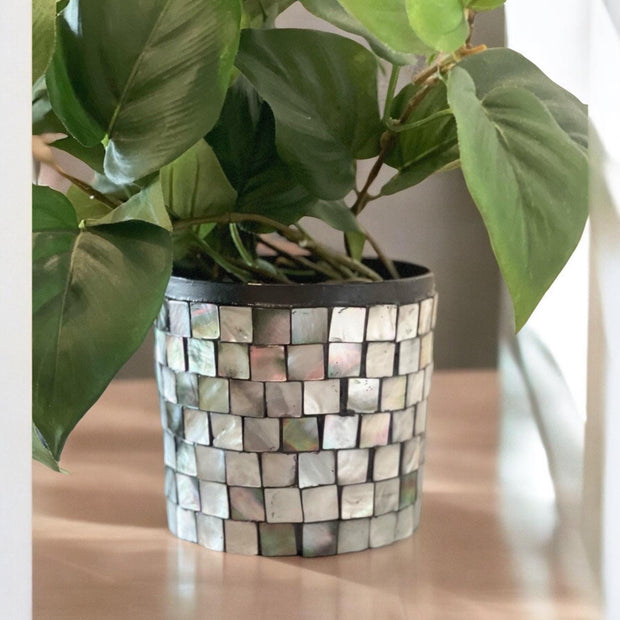 Mother of Pearl Planter | Mosaic Planter | House Plant Pot | Decorative Plant Pot | Mosaic Plant Pot | Iridescent Plant | Gray Brown Planter