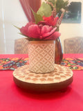 Handmade Sandy Beach mosaic plant stand with colorful tile design, perfect for displaying indoor or outdoor plants.