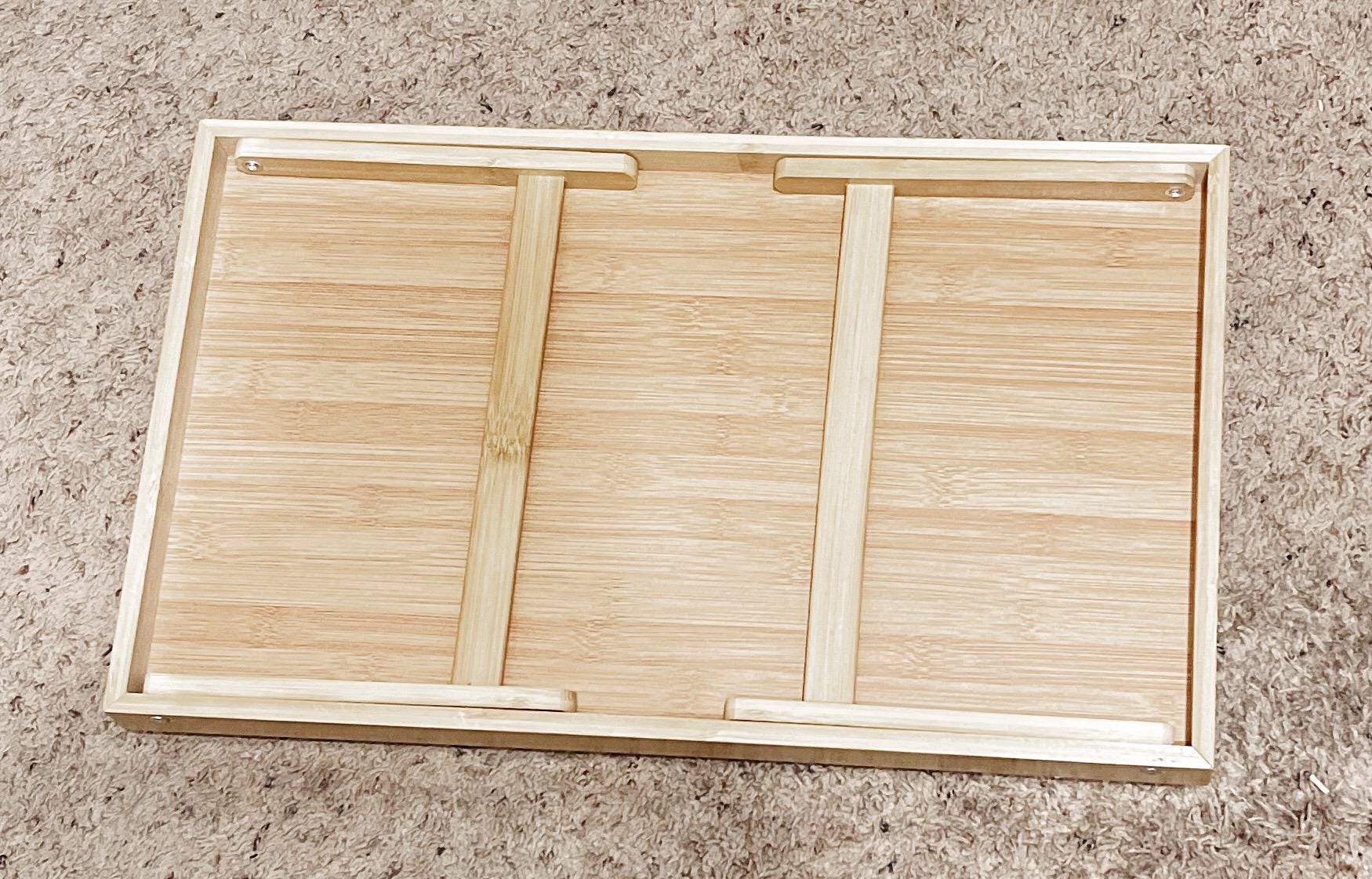 Handcrafted bamboo laptop tray with pink cushion for comfortable working, designed by My Store