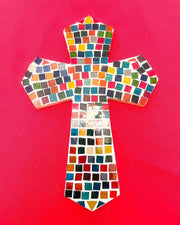 Multicolored Mosaic Wooden Wall Cross