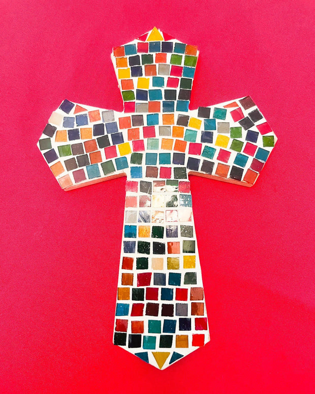 Multicolored Mosaic Wooden Wall Cross