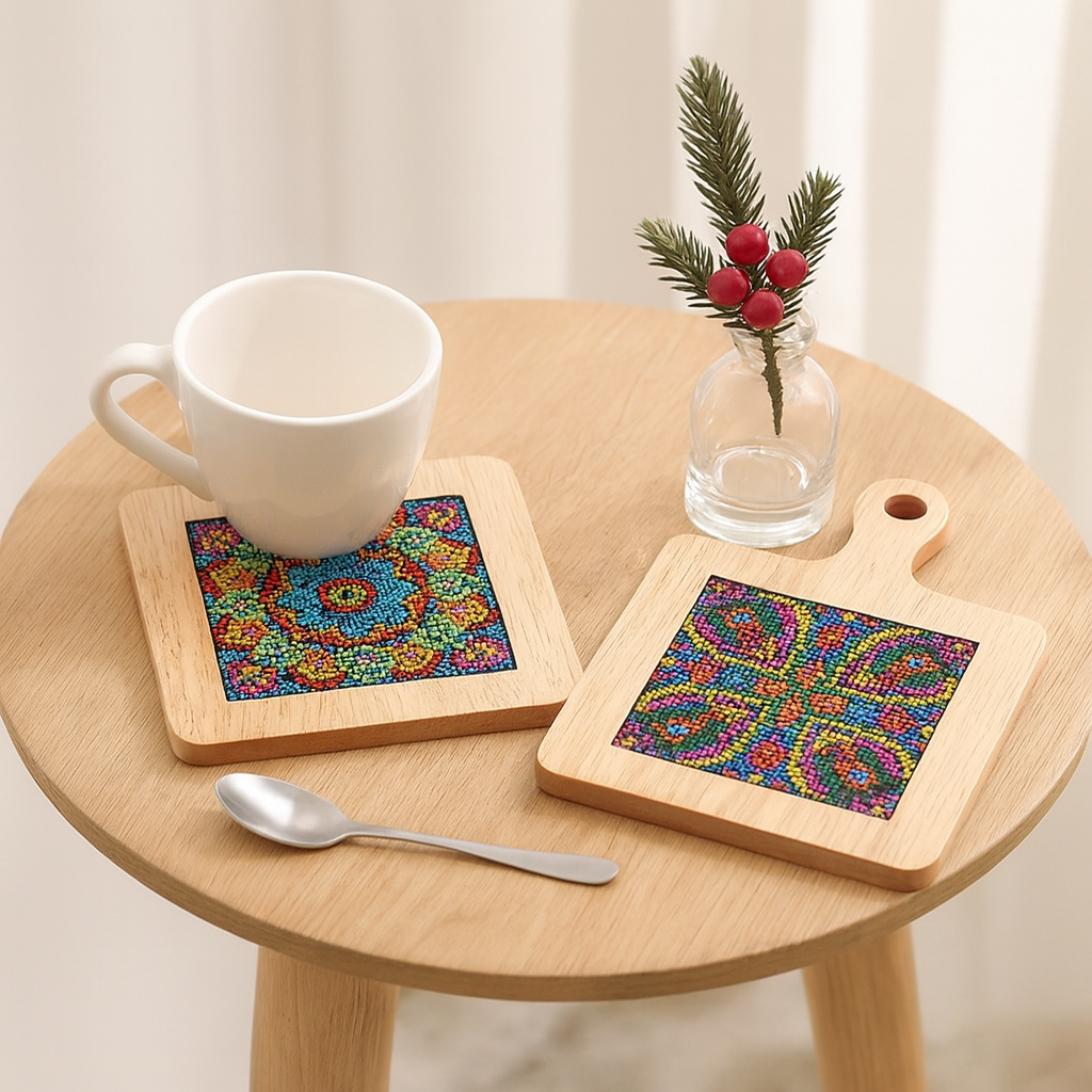 Handcrafted diamond art wood cutting board with intricate design, made by My Store, showcasing detailed craftsmanship and smooth surface.