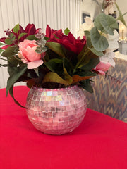 Disco Ball Planter| Pink disco ball gift | Pink disco decor | mosaic planter | pink disco art | pink vase | pink plant pot | round planter