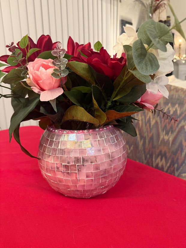 Disco Ball Planter| Pink disco ball gift | Pink disco decor | mosaic planter | pink disco art | pink vase | pink plant pot | round planter