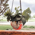 Hanging disco ball planter with artificial pink carnations, decorative home decor by Miss Bette's Creations