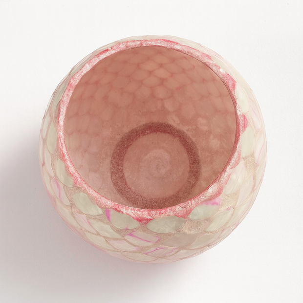 Pink Mother of Pearl Bowl Planter | Pink Vase | Scalloped Shaped Shells | Large Pink Planter