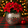 Mirror ball disco globe vase with reflective surface and spherical design, perfect for decorative displays and modern decor.
