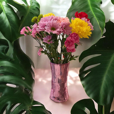 Pink Mirrored Vase 8” tall by 5”