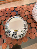 Artisanal disco ball globe vase with mirrored surface and spherical design, perfect for decorative floral arrangements.