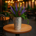 Artificial snake plant in silver mosaic planter from Miss Bette's Creations, with tall green leaves and decorative ceramic pot