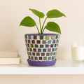 Colorful purple and green mosaic flower pot with floral design, made by My Store, ideal for indoor or outdoor plants.