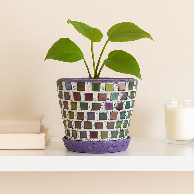 Mosaic Planter | Purple Planter | Planter with Drainage | Small Planter | Plant Pot with Drainage | Succulent Planter | Cactus Planter