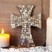 Mosaic Cross | Mother of Pearl Cross | Christian Cross Decor | Cross Wall Hanging | Decorative Cross Art | Brown Cross Art | Standing Cross