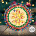 Artisan handcrafted round mosaic decorative plate with colorful tiled pattern, showcasing intricate design and vibrant craftsmanship.