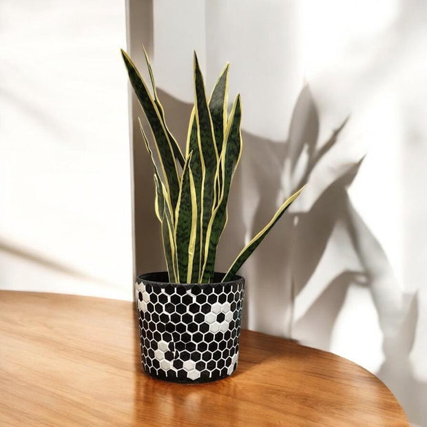 Black and White Planter | Mosaic Planter | Tile Plant Pot | 12” Planter | Decorative Planter | Boho Planter | Maximalist Planter