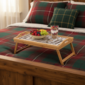 Rustic bamboo bed tray with stone mosaic inlay, ideal for breakfast serving or bedside use, showcasing natural wood and decorative design.
