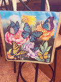 Botanical Butterfly Diamond Art Jute Tote bag featuring colorful butterfly and floral design, eco-friendly and stylish accessory.