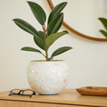Artisan mother of pearl scalloped globe planter with intricate shell pattern, decorative home planter by My Store.