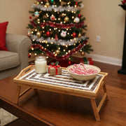 Brown and White Mother of Pearl Mosaic Wooden Bed Tray