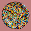 Colorful rainbow mosaic decorative wall plate with intricate tile design, suitable for wall decor and artistic home accents.