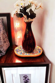 Plant Stand, Multi-Use Tray Wood and Mosaic Medium Size